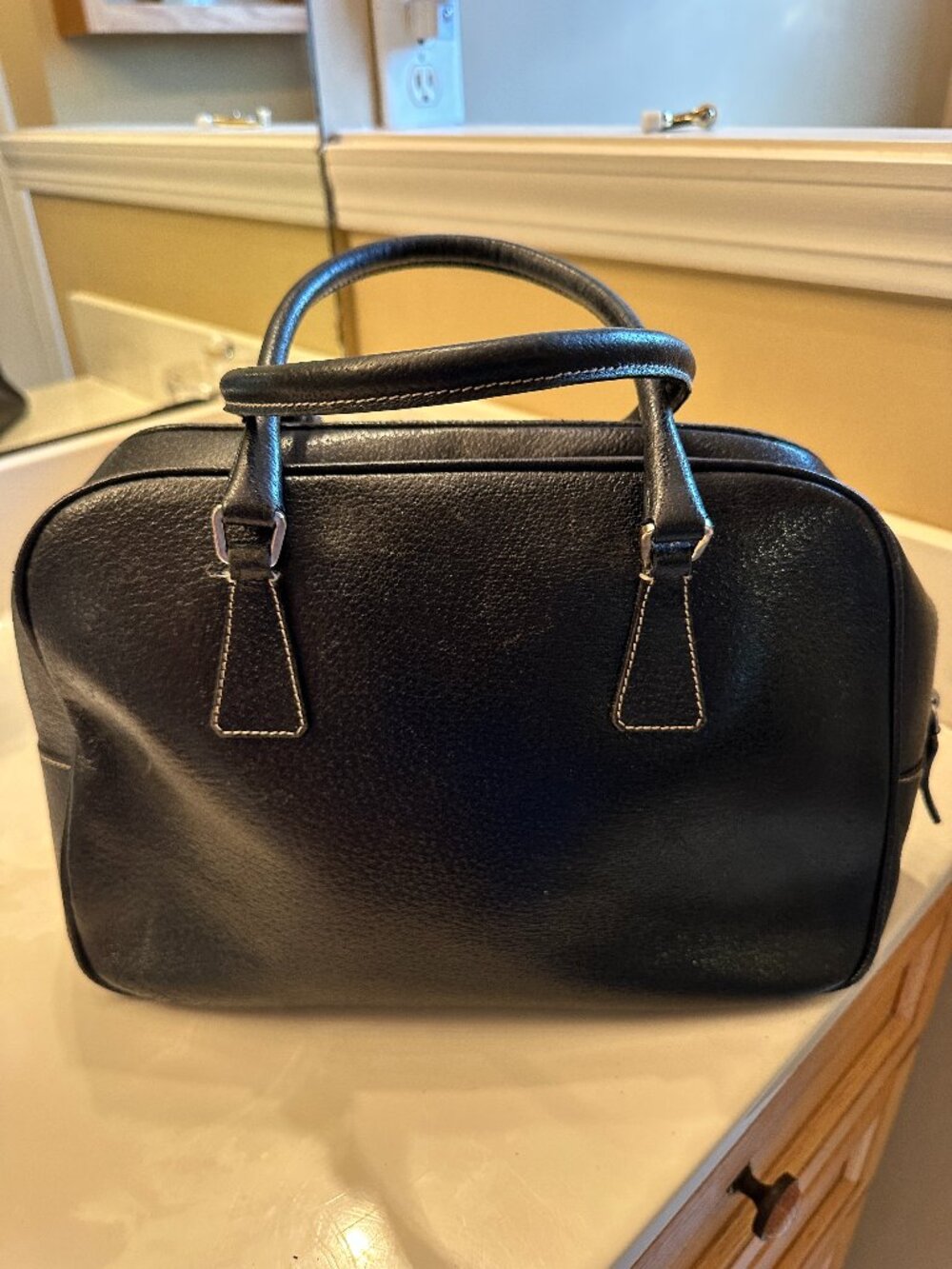 Vintage Prada Pebbled black bowler handbag